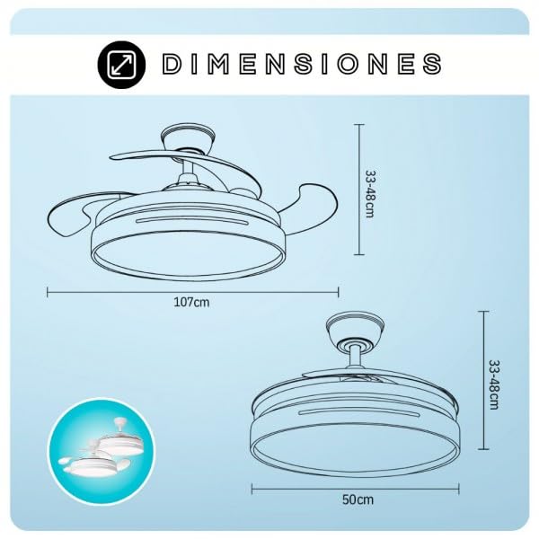 Aspas transparentes desplegadas del ventilador de techo BILAKE