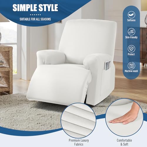 Image of TAOCOCO Stretch Recliner Couch Covers 3-Pieces Style Recliner Chair Covers Recliner Cover for Reclining Chair Slipcovers Feature Fitted Soft Washable (1 Seat, Milk White)