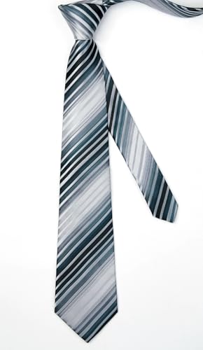 Image of Enlision Mens Ties Stripe Tie and Pocket Square Set Classic Formal Woven Neckties Handkerchief Cufflinks Wedding
