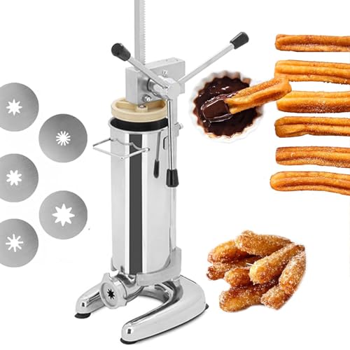 SICWEDIM Churro Machine 3L Vertical Manual Churros Machine Commercial Manual Spanish Churro Machine with 5 Nozzles for Home and Commercial Use (2L)