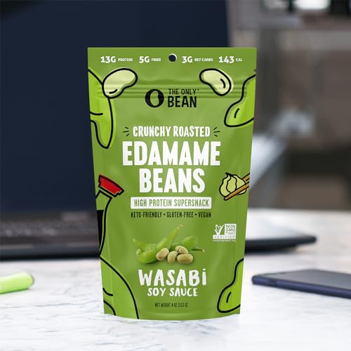 The Only Bean Edamame Dry Roasted Edamame Beans Snack (Wasabi Soy Sauce), Wasabi Peas Alternative, Asian Japanese Snacks, Healthy High Protein Snacks, Low Carb, Gluten Free, 4oz (Pack of 3)