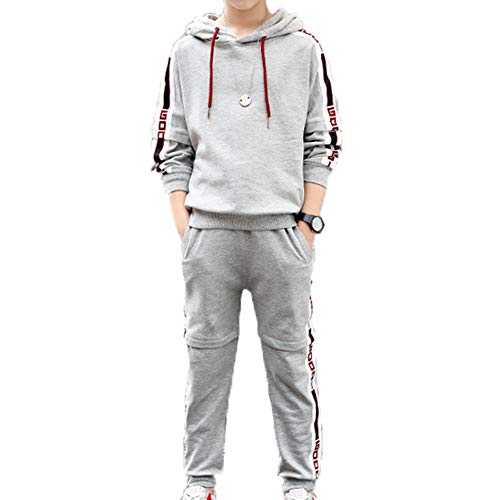 Monvecle Little to Big Boys' 2pcs Warm Velour Hoodie Tracksuit Top + Sweatpant Jogger Set (7-8 Years, Grey)