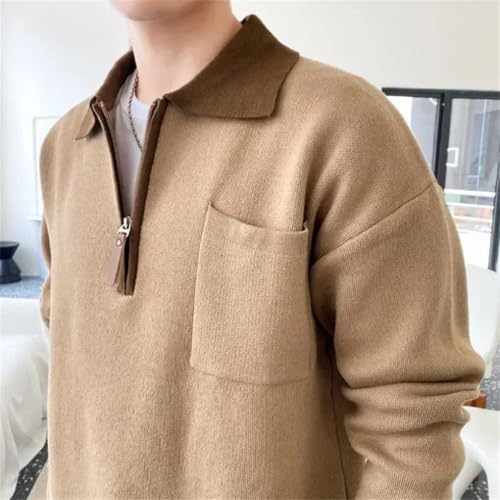 Knitted Sweaters for Men Zipper Spliced Man Clothes Pullovers with Pockets Zip-Up Top3