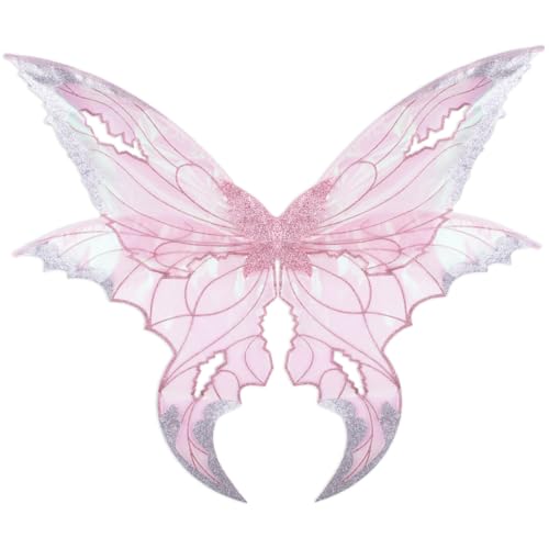 Large Fairy Wings for Adult Women 34x33 Hollowed Pink Butterfly Angel Wings Transparent Organza Renaissance Fairy Costume Cosplay Accessories for Halloween Dress Up Party Costume