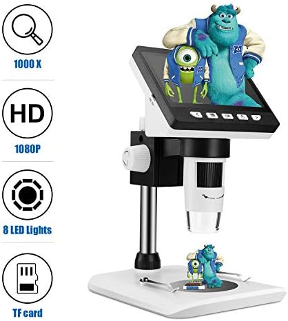 LCD Digital Microscope, TSAAGAN 4.3 inch Full Color LCD Digital USB Microscope Camera with 1080P HD 2MP 50x to 1000x Magnification Endoscope with 8 LED Adjustable Light for Kids, Students Gifts