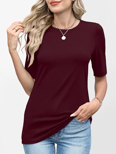 Image of ANRABESS Womens Half Sleeve Tops Crewneck Shirts Basic Fit Work Tee