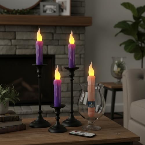 Image of Flameless LED Taper Candles with Remote - 6 inch Battery Operated Taper Candlesticks, Flickering Dripless Window Candles for Mother'Day Wedding Centerpiece Home Decor & Party,4 Pack