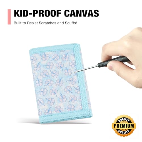 Image of Kids Wallets for Girls, Little Girls Wallet for Kids, Wallet for Teen Girls, Toddler Wallet for Girls with Magic Sticker, RFID Nylon Wallet /Canvas Wallet with Coin Pocket for Gifts, Blue Leaf