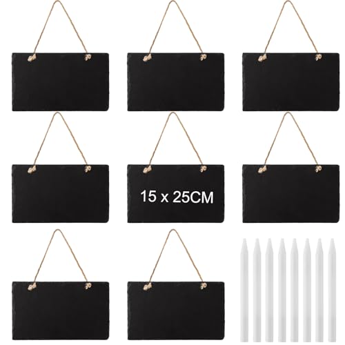 YAYODS 8 Stück Schiefer Kreidetafel zum Aufhängen - 15 x 25 CM Schiefertafel zum Beschriften & Aufhängen - Abwischbare, Wetterfeste Tafel - Kleine Tafeln mit Jutekordel zum Beschriften