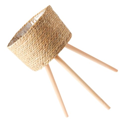 HIAKDOFT Jardinera de Piso cestas de Mimbre con Patas macetero de Mimbre Sauce contenedor de Maceta jardineria jardinerad Puesto de Plantas de jardín Cesta de Flores de Tejido de Madera