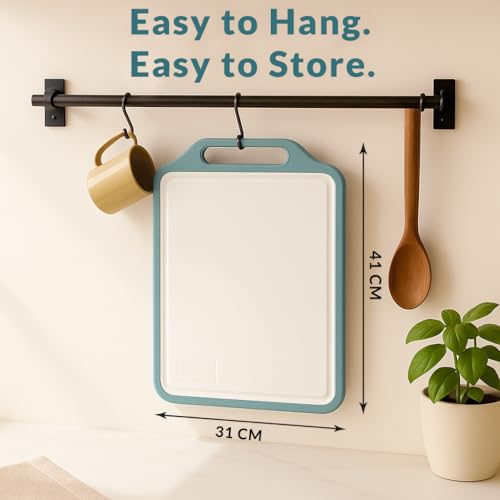 Image of Homeze Double Sided Chopping Board 40x30 cm | Stainless Steel & Wheat Straw Cutting Board | Heavy Duty Non-Slip Kitchen Board | BPA Free, Odour Resistant, Dishwasher Safe