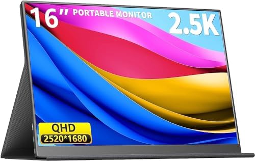 MAGICRAVEN 2.5K Portable Gaming Monitor – 16″ 2520×1680 1500:1 IPS Laptop Monitor, Slim Lightweight USB C HDMI Computer Display, Gaming Screen with Speakers, Travel Monitor for Mac PC Phone