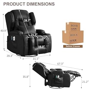 TUNYI Power Recliner Chair - Faux Leather Home Theater Seating Glider Reclining Sofa with Massage & Heat Swivel Rocker Recliner Chair for Living Room with LED Light/USB Port/Lumbar Pillow (Black) TUNYI Power Recliner Chair Faux Leather Home Theater Seating Glider Reclining Sofa with Massage Heat Swivel Rocker Recliner Chair for Living Room with LED LightUSB PortLumbar Pillow Black