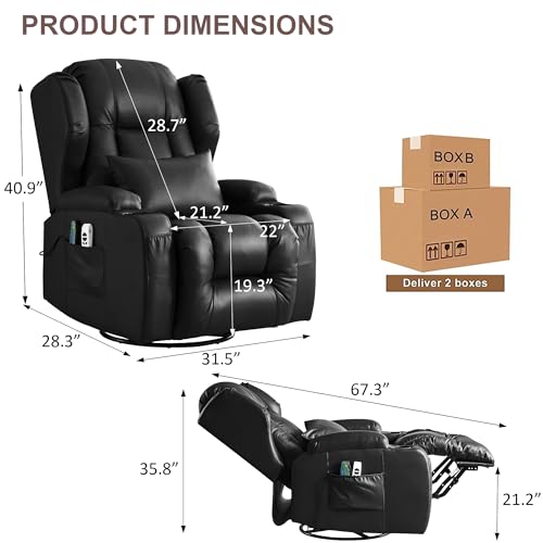 TUNYI-Power-Recliner-Chair-Faux-Leather-Home-Theater-Seating-Glider-Reclining-Sofa-with-Massage-Heat-Swivel-Rocker-Recliner-Chair-for-Living-Room-with-LED-LightUSB-PortLumbar-Pillow-Black TUNYI Power Recliner Chair Faux Leather Home Theater Seating Glider Reclining Sofa with Massage Heat Swivel Rocker Recliner Chair for Living Room with LED LightUSB PortLumbar Pillow Black