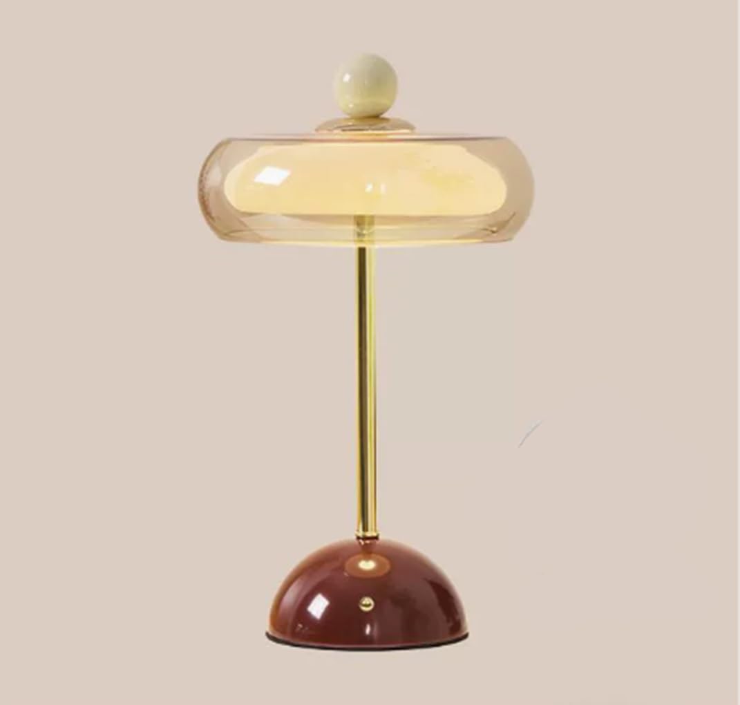 Moderne Tischlampe aus Glas und Metall retro buntes Design Nachttischlampe mit dreifarbigem Licht USB-Anschluss 18x34cm für Schlafzimmer Wohnzimmer Büro,Rot