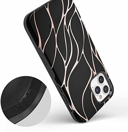 Miniatura 9 de Casely Funda para iPhone 1212 Pro  Funda de ondas metálicas negras y doradas con cobertura de 360 grados para tu teléfono, recortes precisos,