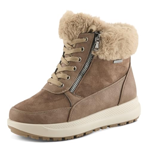 Flexus Women's Burrell Lace-Up Platform Booties – Faux Fur Lining Zipper Closure – Sneaker Vibe Chic Faux Leather, Microsuede Waterproof Warm, Cozy Boots