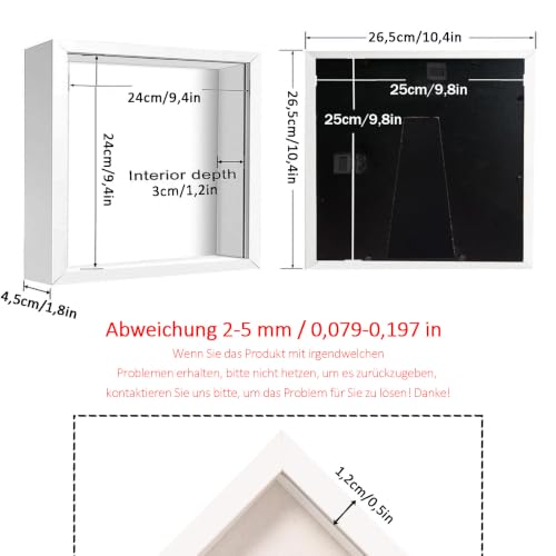 Miniatura 2 de 3d Marco De Fotos, Marco Vitrina 3d Para Rellenar 25 X 25 Cm, Con Placa Acrílica Transparente, Cuadrado Marcos De Flores Profundo 3 Cm, Para Recuerdos, Decorativo Navideña Blanco