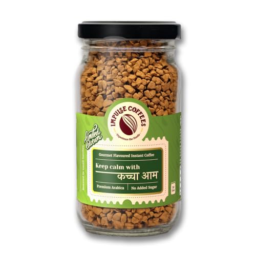 Image of Impulse Coffees Keep Calm With Kaccha Aam Instant Coffee Powder | Raw Mango Flavour, Arabica, Citrusy & Tangy Taste, Hot & Cold Coffee | 50g