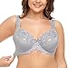 TELIMUSSTO Women's Full Coverage Floral Lace Underwired Bra Plus Size Non Padded Comfort Bra 32J Grey