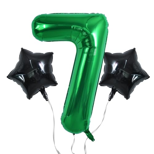 Image of TONIFUL 32 Inch Soccer Balloons Set 7th Birthday Decoration Green Number 7 Foil Soccer Balloon Black Star Balloons for Children's Boys Birthday Party Football Themed Party Supplies