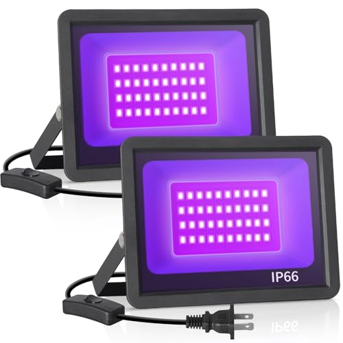 YAYIT 36W LED Black Light with Switch+Plug, IP66 Waterproof Black Lights Floodlight for Glow Party, Halloween, Bedroom, Fluorescent Party, Blacklight Poster, Body Paint, 2 Pack