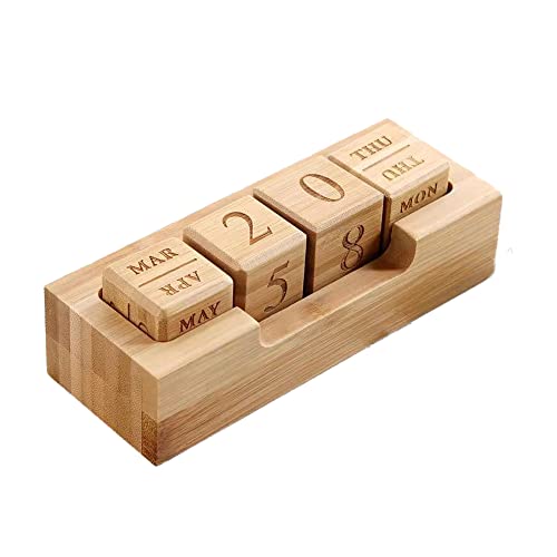Calendario perpetuo, vintage, de madera, para decoración del hogar, escritorio, oficina, color marrón Cover