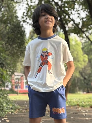 Image of Nap Chief Kids Cotton Naruto Print Co-Ord Set for Boys & Girls | Half Sleeve T-Shirt & Shorts Set | Soft Casual Summer Wear