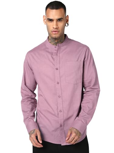 Chemise col mandarin homme coton lin Bewakoof à manches longues