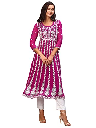 Kurti Anarkali brodé ANNI DESIGNER robe tunique beige de qualité premium pour femme