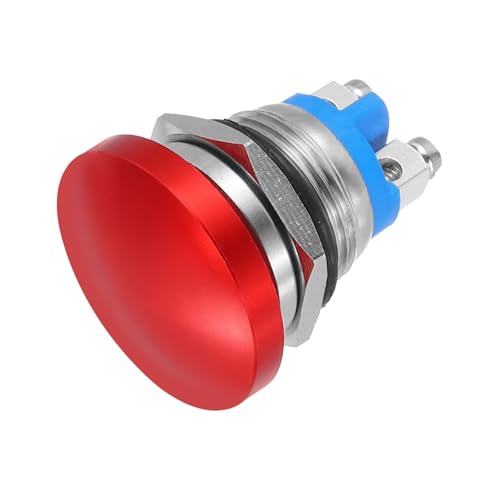 Image of sourcing map 1PCS 5A 250V AC 16mm 5/8" Momentary Mushroom Head Push Button Switch Red 1NO Waterproof IP65 SPST Installing Domed Round 2 Screw Foot Switch