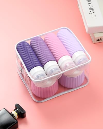Image of Mrsdry Travel Bottles 8 Pack, TSA Approved 3 oz Toiletries Containers, Leak Proof Silicone Squeezable Essentials Jars with Clear Bag