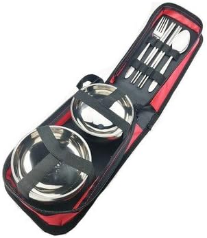 Outdoor Tableware Camping Bowl Random Color Stainless Steel Equipment Supplies Portable Double Person Picnic Kit Tourism Travel Cutlery Set