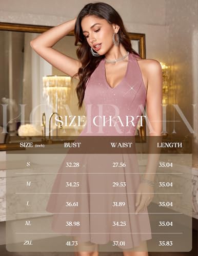 Image of HomRain Glitter Sparkle V Neck Cocktail Dress for Women 2026 A Line Backless Halter Sequin Homecoming Evening Party Dresses