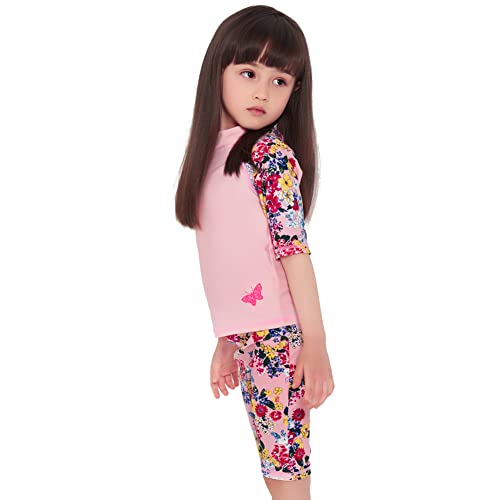 Julysand Toddler Girls Rash Guard Sets Pink Flowers Modest Swimwear Two Pieces Swimsuit UV Sun Protection Suit3