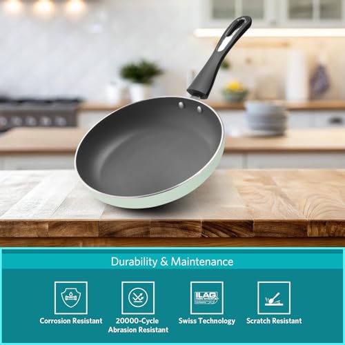Image of VAYA Hautechef Non-Stick Frypan 24cm, with 3-Layer ILAG Swiss Technology Coating, PFOA-Free, Induction Friendly, with Soft-Touch Grey Handle, Color -Winter Mint