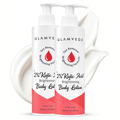 Image of Glamveda Body Lotion with 2% Kojic Acid & Alpha Arbutin 200ml Pack of 2 | 24hr Deep Moisturizer, Nourishes & Protect Skin | Remove Dark Spots, Pigmentation, Tan Removal | Non Greasy | All Skin Type