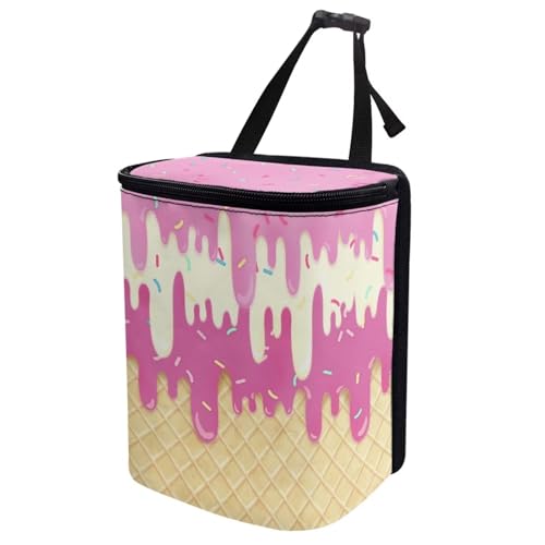 Image of KEIAHUAN Ice Cream Car Trash Can with Lid Cute Leakproof Car Trash Garbage Bag Hanging Multi-Functional Rubbish Bag for Travelling, Camping