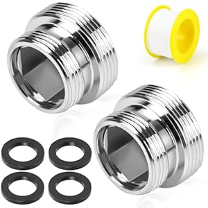 CONJURAIDE 2 Stück Wasserhahn Adapter M20 auf M22, Außengewinde Gewindeadapter Wasseranschluss Schlauch Adapter Aufsatz mit Dichtung und Gewindedichtband Wasserhahnadapter für Wasserfilter Wasserhahn