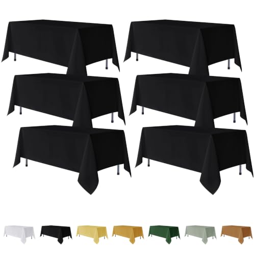Fitable 6 Pack Rectangle Tablecloths, 70 x 108 Inch, Black