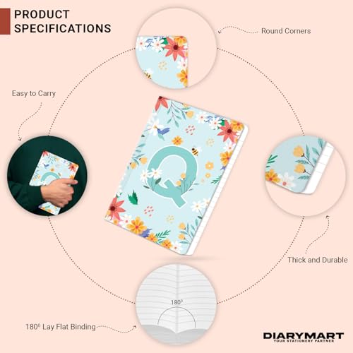 Image of Initial Q Premium Soft Bound Notebook Diary for Girls and Women (B6, 90 GSM, 160 Ruled Pages) Floral Design Notebook Journal Diary