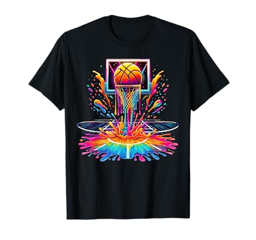 Basketballkorb, tropfend, bunt, Spritzer T-Shirt Basketballkorb, tropfend, bunt, Spritzer T-Shirt