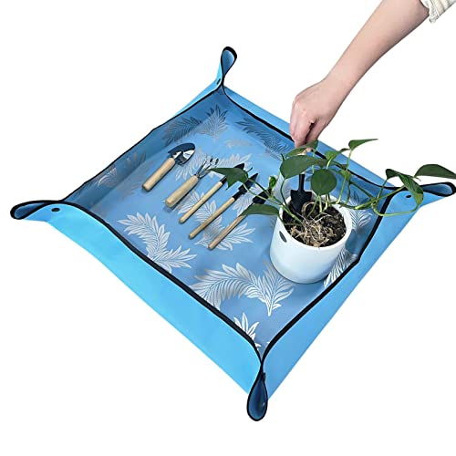 Bandeja de trasplante, 19.7 x 19.7 pulgadas, impermeable, tapete de trasplante para interiores, tapete plegable para macetas, tapete de jardinería portátil para macetas de flores de casa