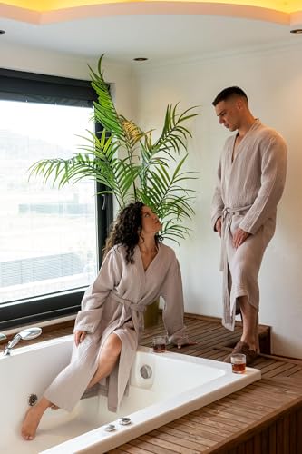 Image of Muslin Unisex Bathrobe Women & Men, 100% Cotton Kimono Lightweight Robe | Long Robes Soft, Absorbent, Spa robes