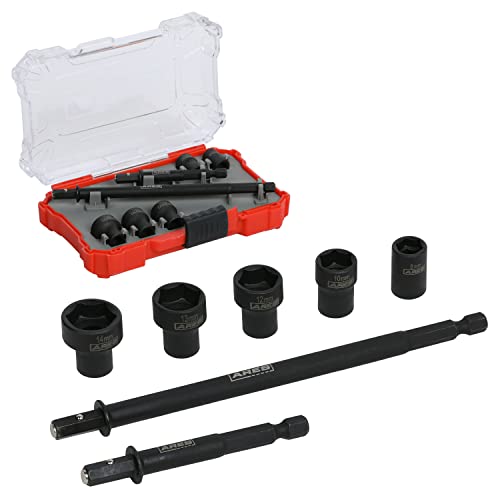 Ares 27087 – Nut Driver Set – Metric Magnetic 7-Piece – Detachable And Cleanable – Radial 6 Point Drive Sockets Load On Flats - Removable Socket Ends For Easy Cleaning – Heavy Duty Cr-V Steel #TOP5