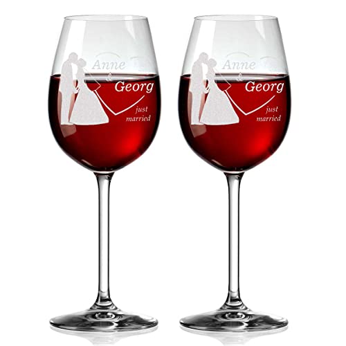 polar-effekt 2 Leonardo Weingläser Personalisiert mit Gravur - Weißwenglas 460 ml oder Rotweinglas mit Text - Geschenk zur Hochzeit Wein-Glas für Paare - Motiv Brautpaar