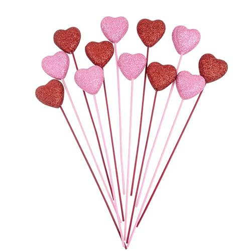 12 Pcs Glitter Puffy Heart Picks