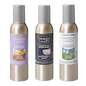 Yankee Candle Popular Fragrances 3-Pack Concentrated Room Sprays (Clean Cotton, Lemon Lavender, MidSummer’s Night)
