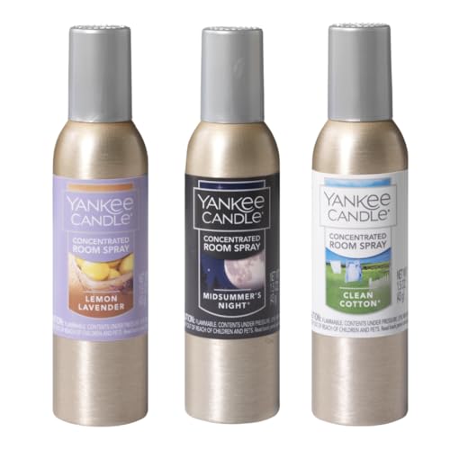 Yankee Candle Popular Fragrances 3-Pack Concentrated Room Sprays (Clean Cotton, Lemon Lavender, MidSummer’s Night)