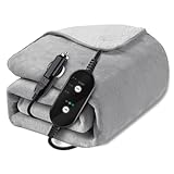Sino Salected 12V/24V Heated Car Blanket, Electric Blanket Flannel Heating Throw for Car, SUV, RV, Camping, 60' x 44', Hi/M/Lo Heating Settings, Auto-Off Timer,Grey